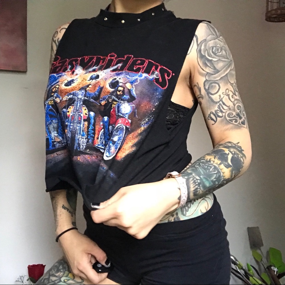 ▪️restyled • Black EASYRIDERS Bling Crop top▪️